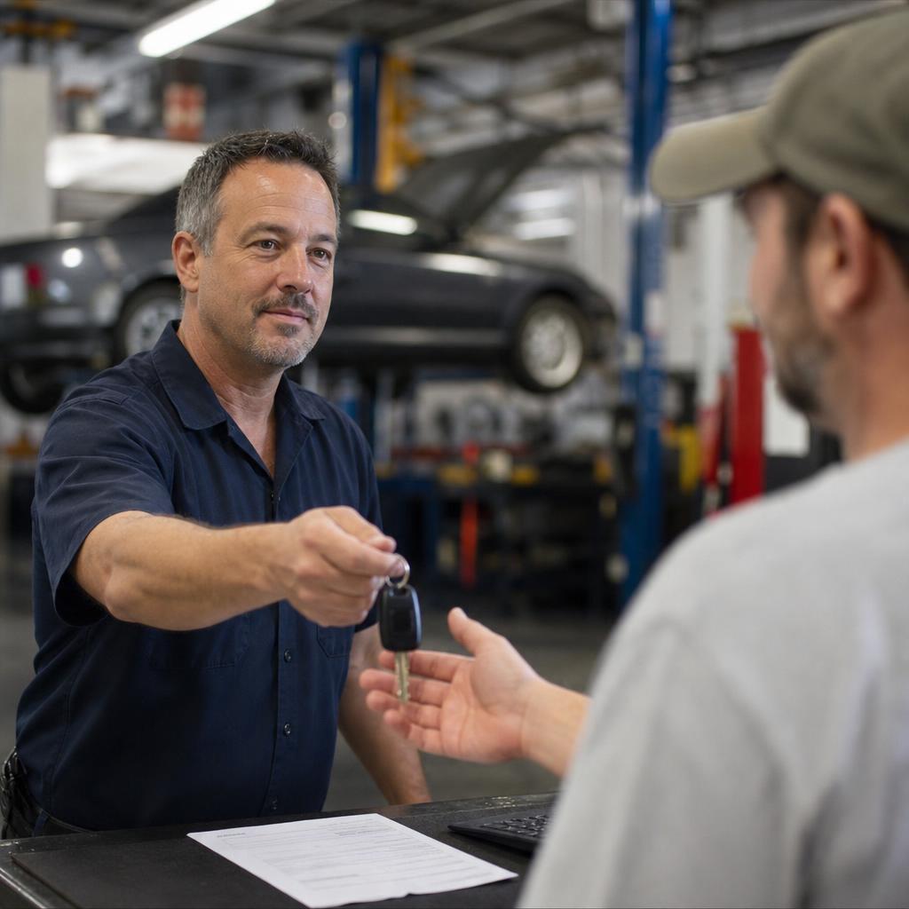 Car keys being handed over at a service centre