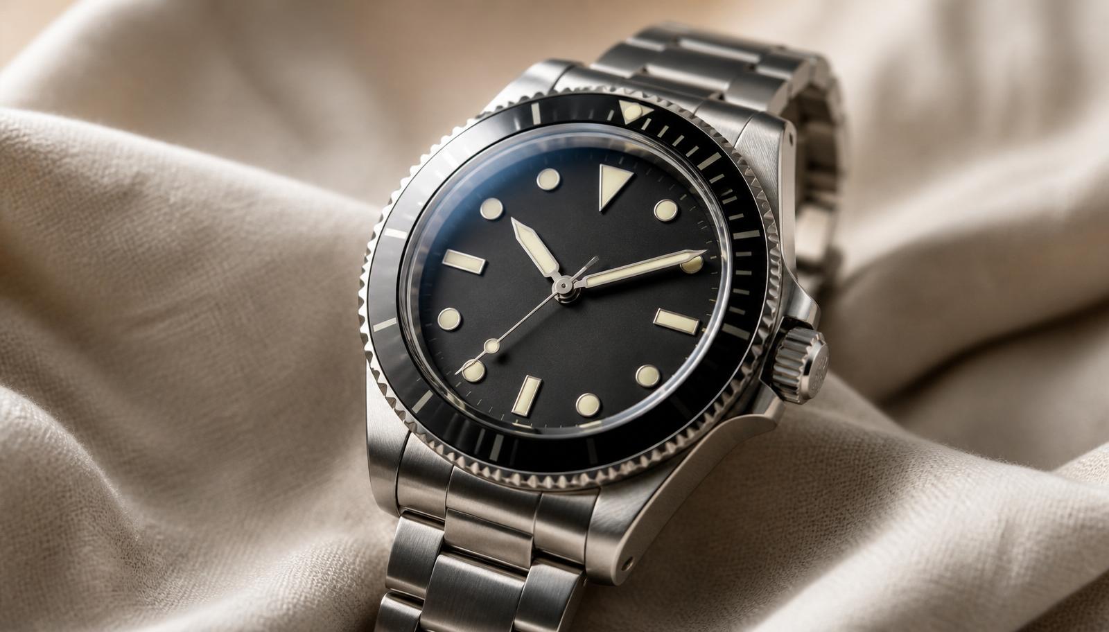 A stainless steel dive watch on natural linen — the kind of purchase worth protecting