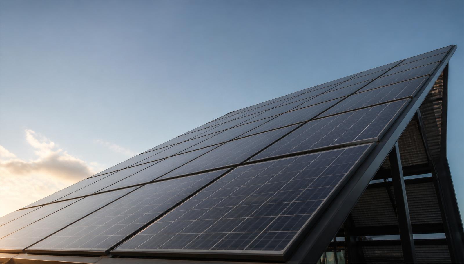 A rooftop solar panel array against a soft blue sky — the kind of long-term coverage Warrantik protects