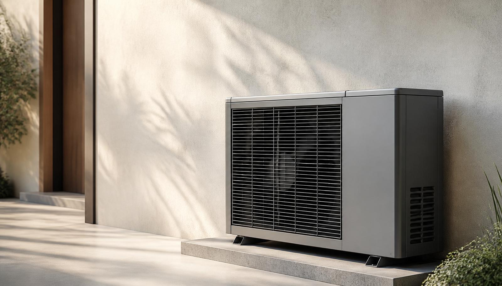 A modern outdoor HVAC unit installed against a stucco wall — coverage tied to the install date